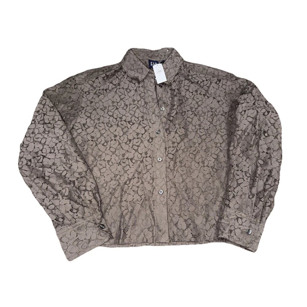 GAP NWT Cropped Gray Floral Lace Button Up Shirt | Small